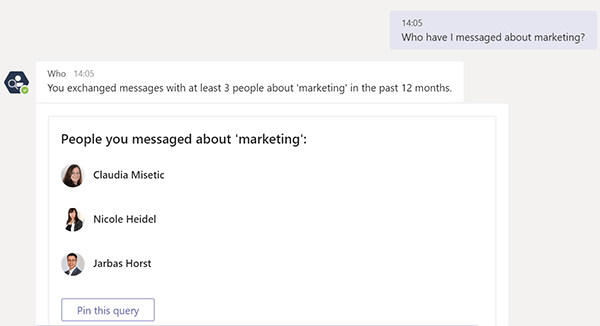 Find people you emailed or messaged in Microsoft Teams with Who-Bot