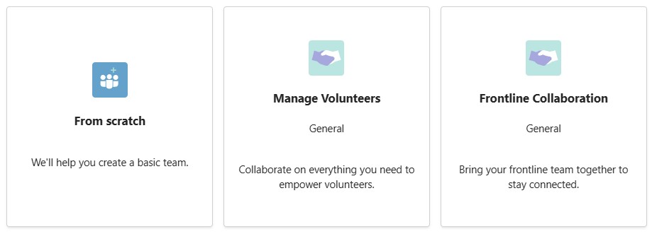Neues Team erstellen: drei Optionen