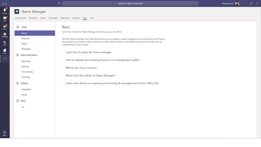 Learn how to use the Teams Manager.