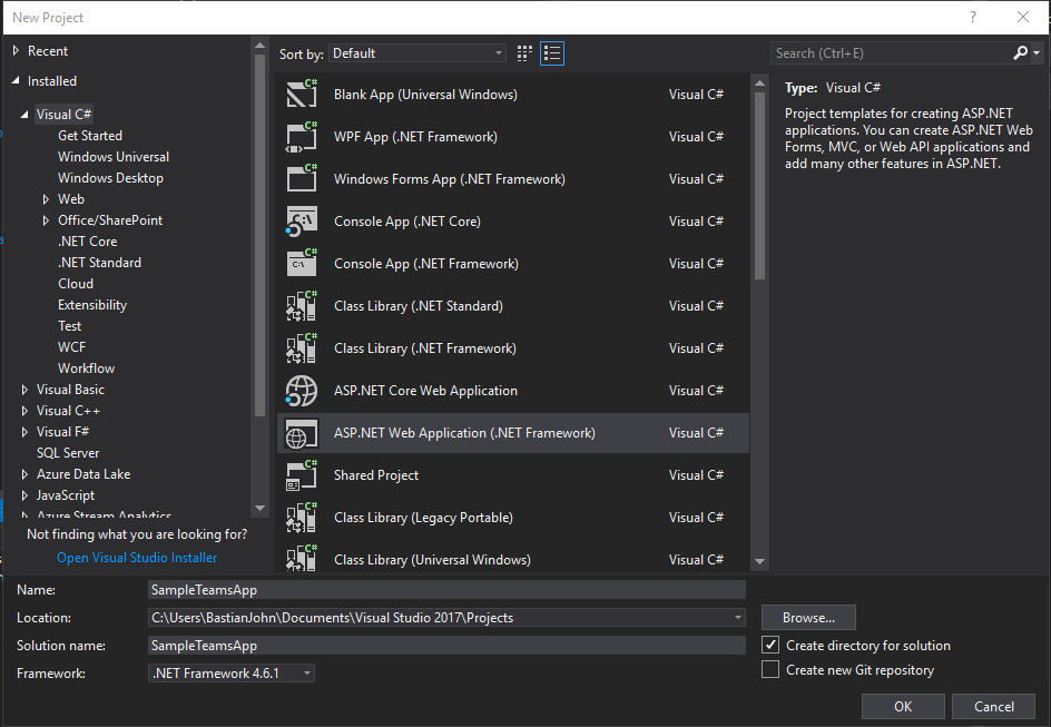 Create a new MVC Application