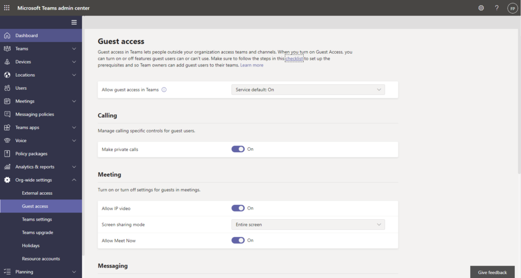 Activate guest access for  Microsoft Teams