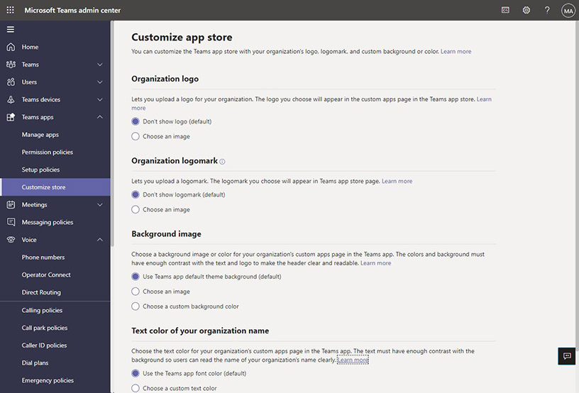 Microsoft Teams App Store anpassen