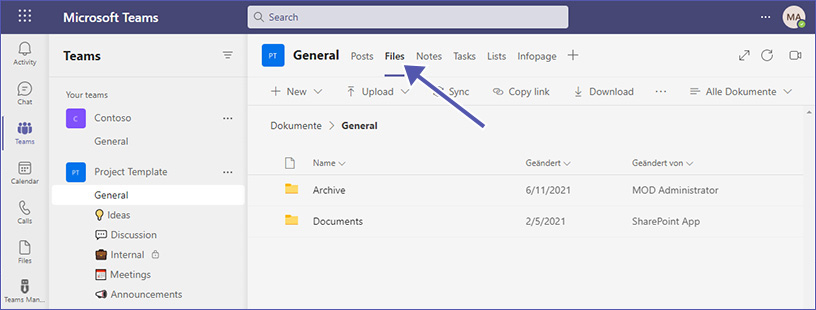 The "Files" tab in Microsoft Teams.