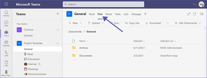 Der Reiter "Dateien" in Microsoft Teams.