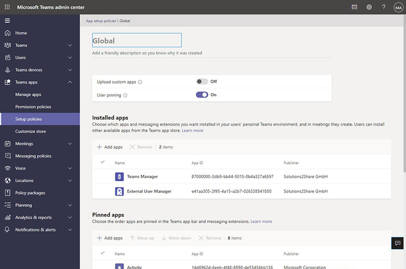 Microsoft Teams App-Einrichtungsrichtlinien