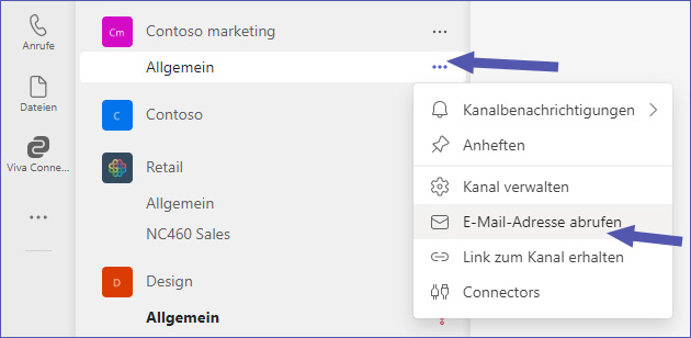 E-Mail-Adresse von Teams-Kanal finden