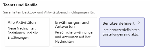Benachrichtigungs-Einstellungen für Teams und Kanäle