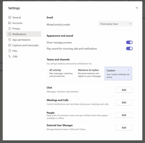 Notification settings in Microsoft Teams