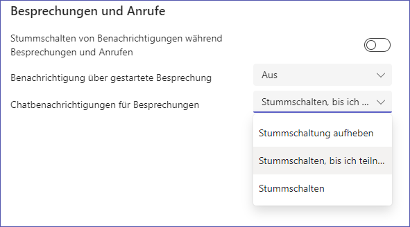 Microsoft Teams Benachrichtigungen während Besprechungen