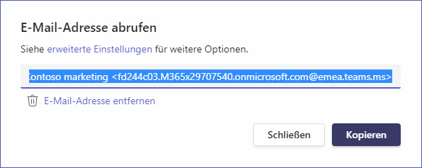 Email-Adresse von Teams-Kanal kopieren