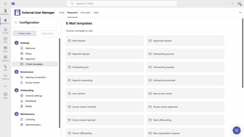 E-Mail templates in External User Manager