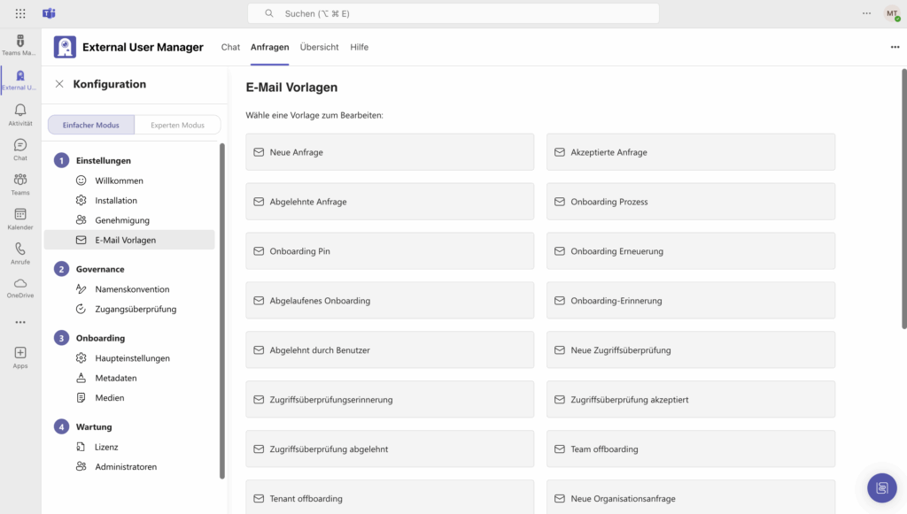 E-Mail Vorlagen im External User Manager