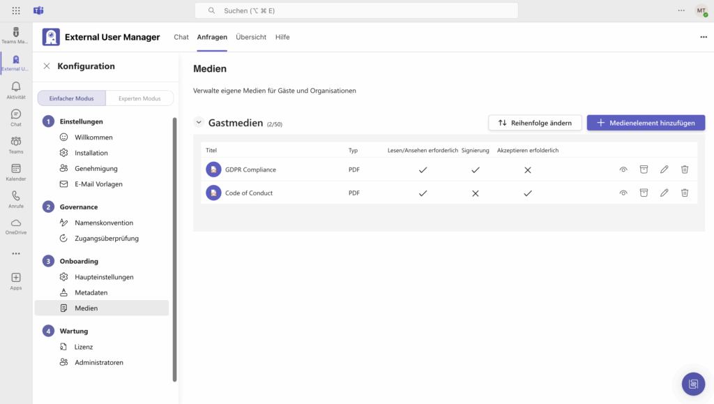 External User Manager Onboarding Dokumente