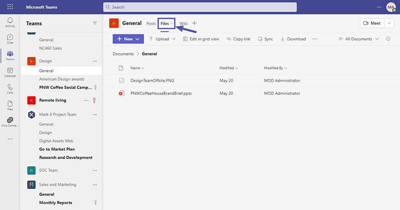 Files tab in Microsoft Teams