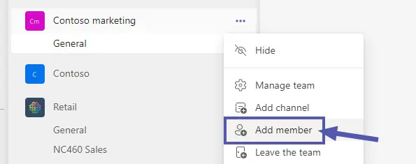 Microsoft Teams: add member or guest