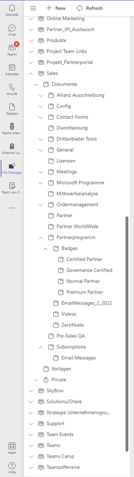 Explorer-Ansicht für Ordner in Microsoft Teams