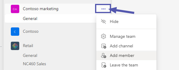 Microsoft Teams: open team options