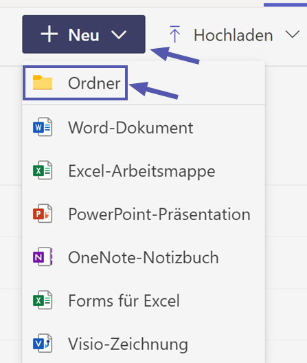 Neuen Ordner erstellen in MS Teams