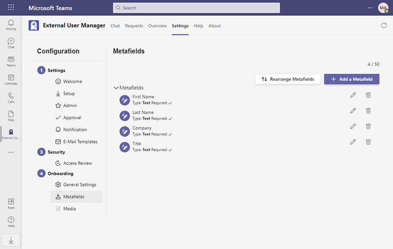 Guest onboarding in Teams: create metadata fields