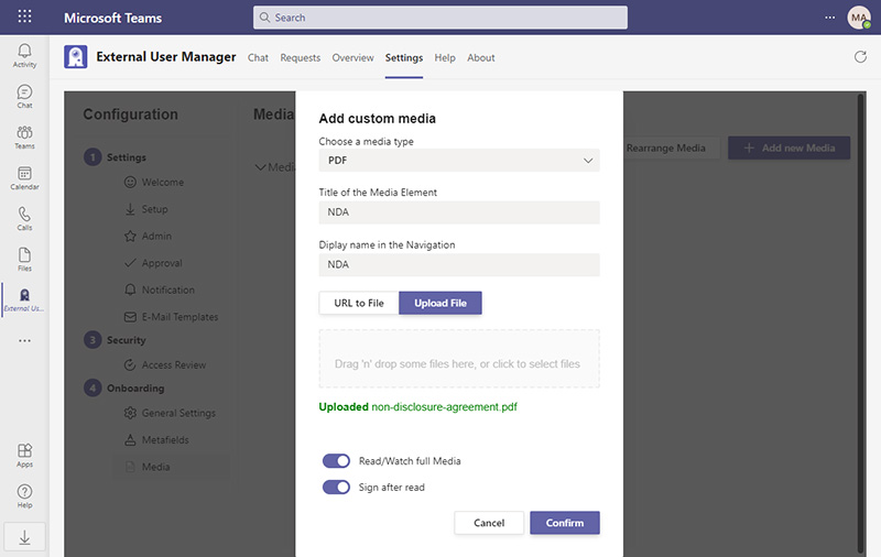 Onboarding process for guests: upload guidelines or NDAs