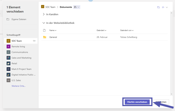 Ordner verschieben in MS Teams