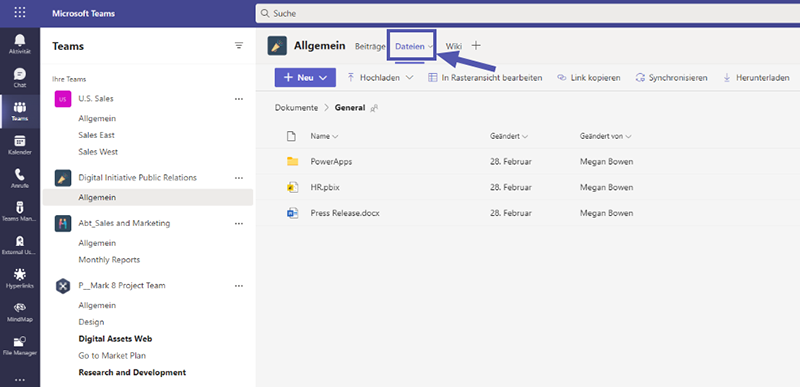 Reiter Dateien in Microsoft Teams