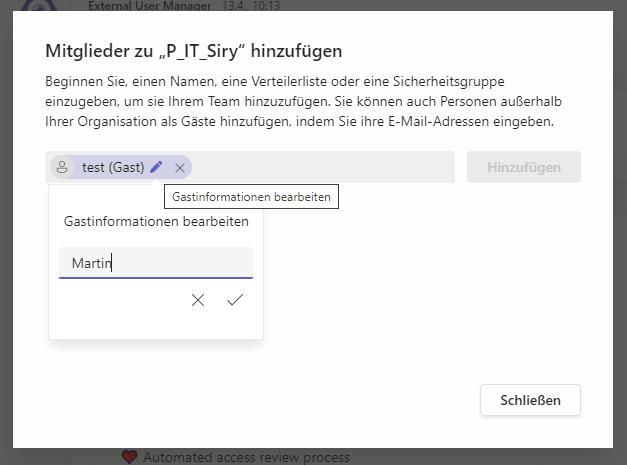 Microsoft Teams: Gast-Name ändern