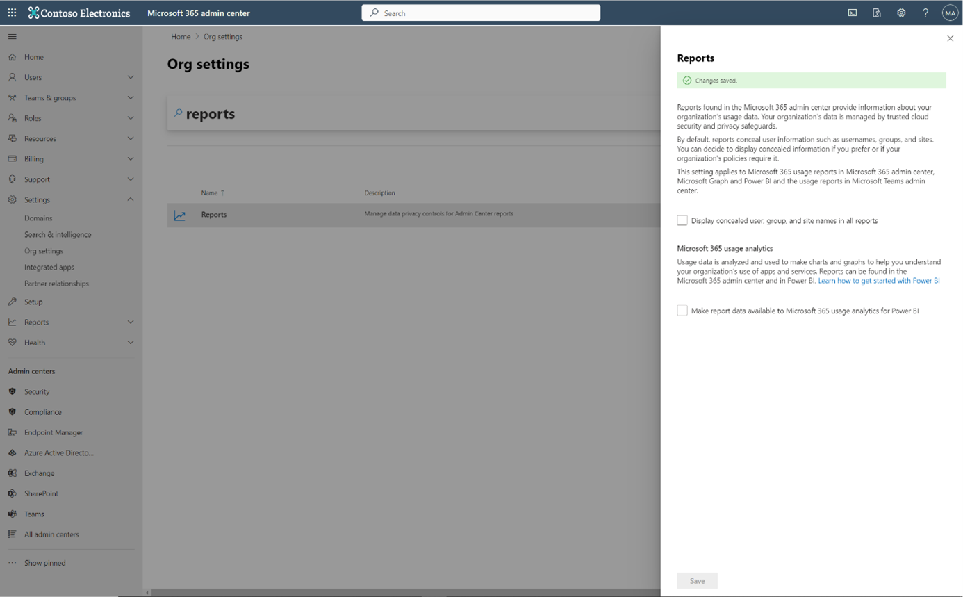 Microsoft 365 Admin Center: Conceal data in reports