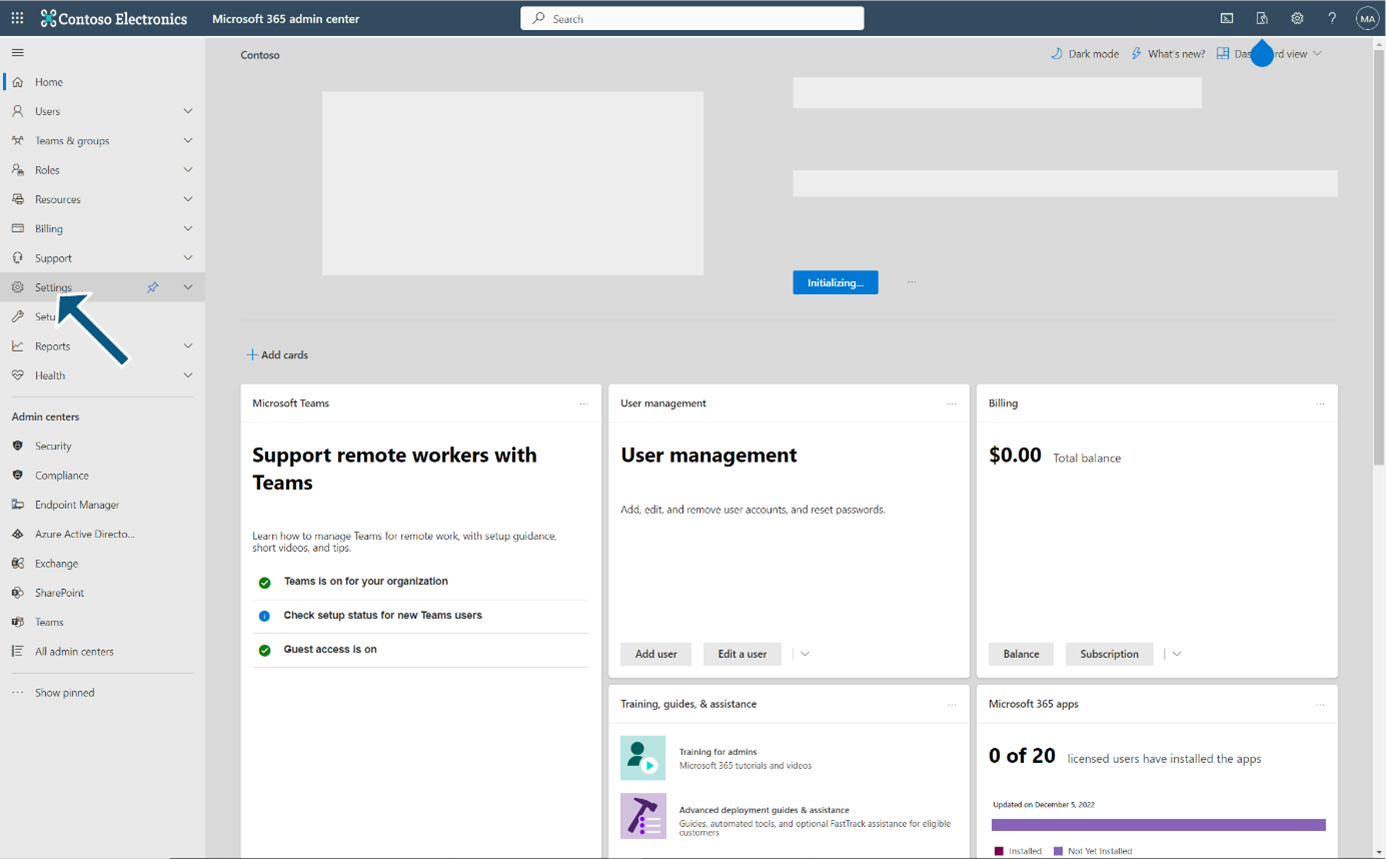 Microsoft 365 Admin Center: Settings