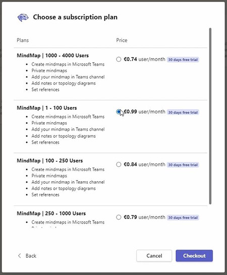 Select your subscription plan in the Microsoft Teams app store