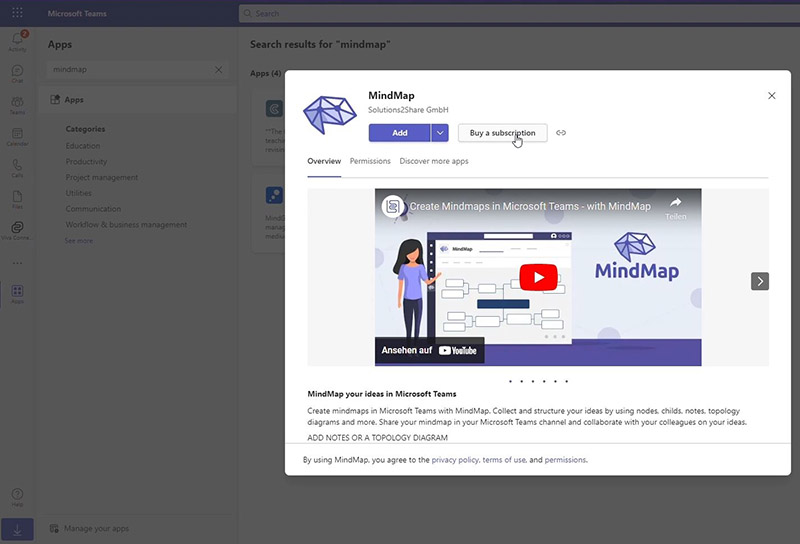 Open the app in the Microsoft Teams app store