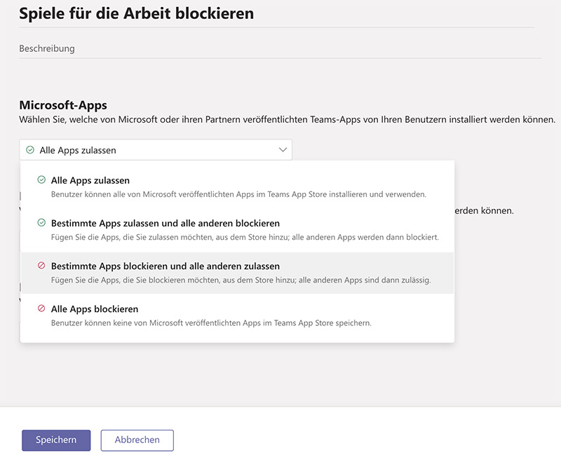 Spiele für die Arbeit deaktivieren