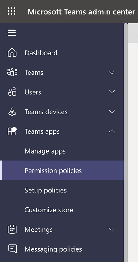 Teams Admin Center: Permission Policies