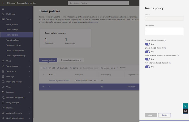 Microsoft Teams Admin Center: Teams policies
