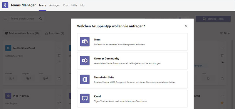 Microsoft Teams: Anfrage für neues Projektteam