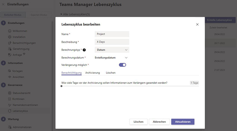 Microsoft Teams: Projekt-Lebenszyklus einrichten