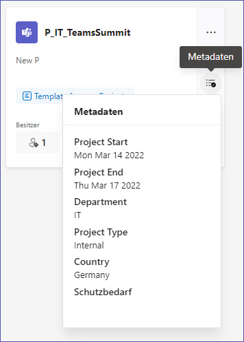 Microsoft Teams Projekt-Metadaten
