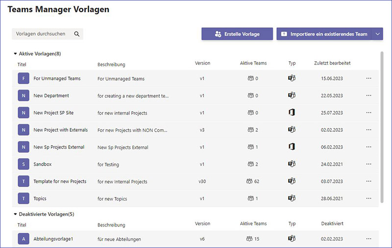 Microsoft Teams Projektvorlagen