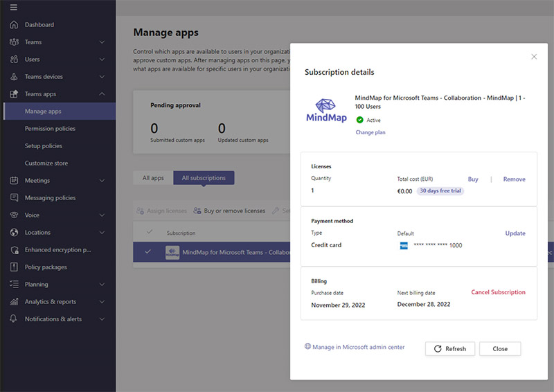 Change app licenses in Teams Admin Center