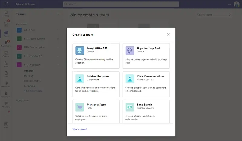 Microsoft Teams: Create a team from templates