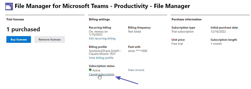 cancel subscription microsoft teams