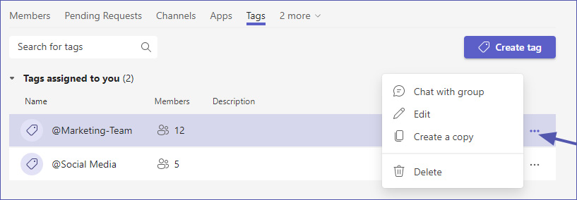 Edit or delete a tag in Microsoft Teams