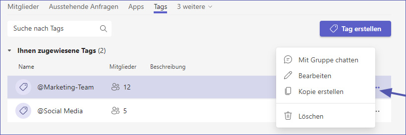 Microsoft Teams Tag bearbeiten