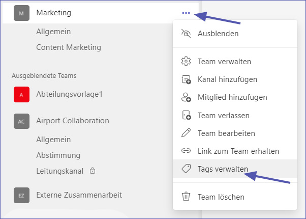 Microsoft Teams: Tags verwalten