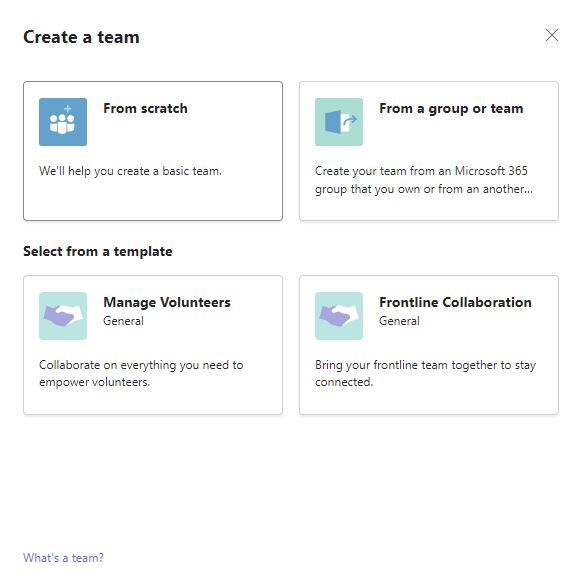 New team in Microsoft Teams: from scratch or from a template?
