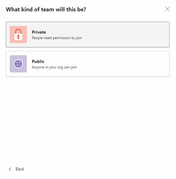 New team in MS Teams: private or public?