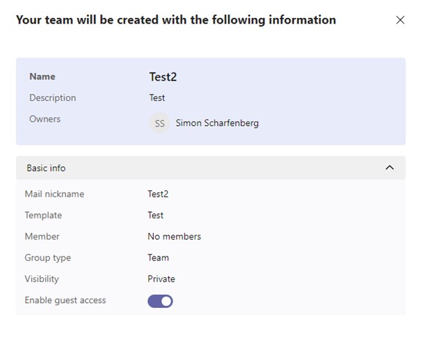 Provisioning new teams: overview of team data