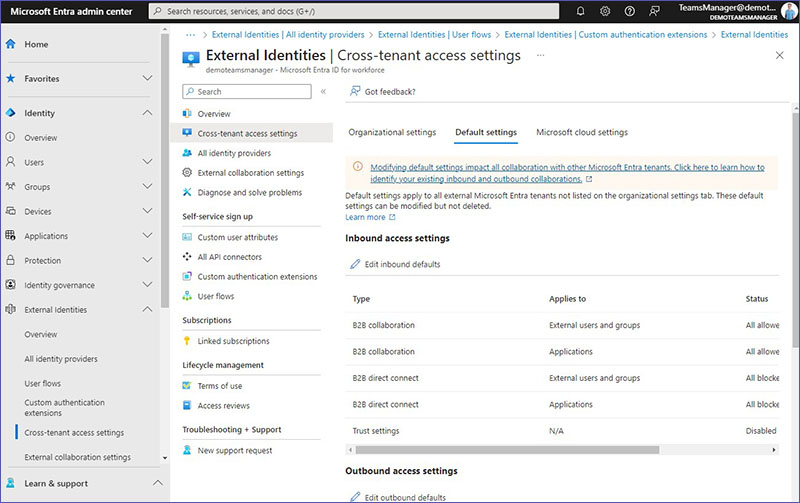 Cross tenant access: Default settings