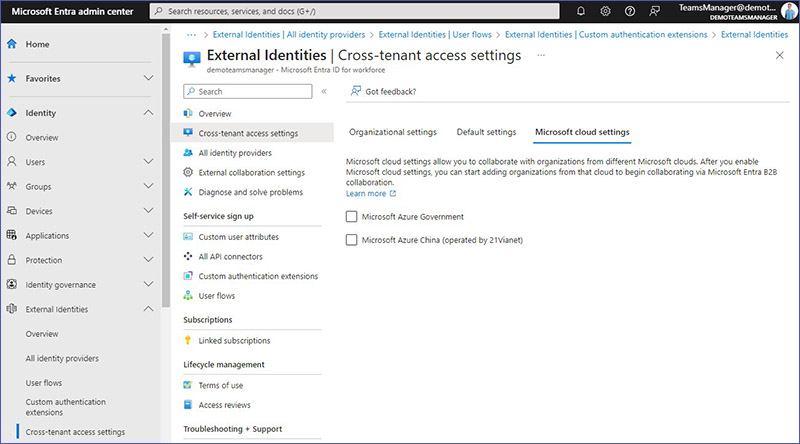 Cross tenant access: Microsoft Cloud settings