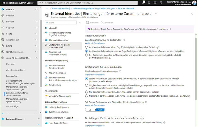 Einstellungen für externe Zusammenarbeit in Entra